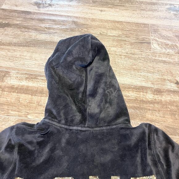Victoria’s Secret Pink Hoodie Medium Black Gold Sequin Bling Vintage Full Zip - Picture 12 of 16